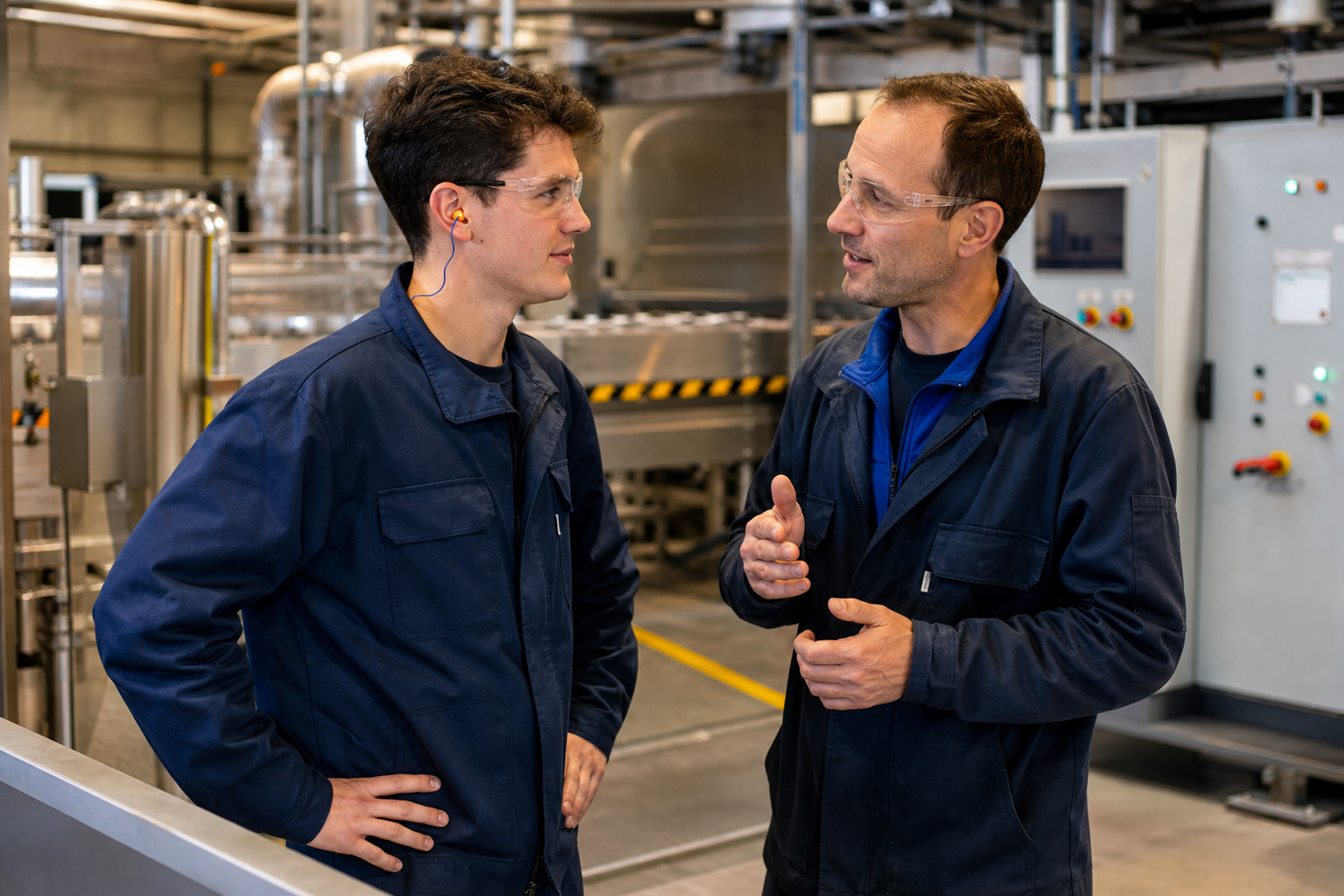 Dutch Process Plant Interior with Team Discussion